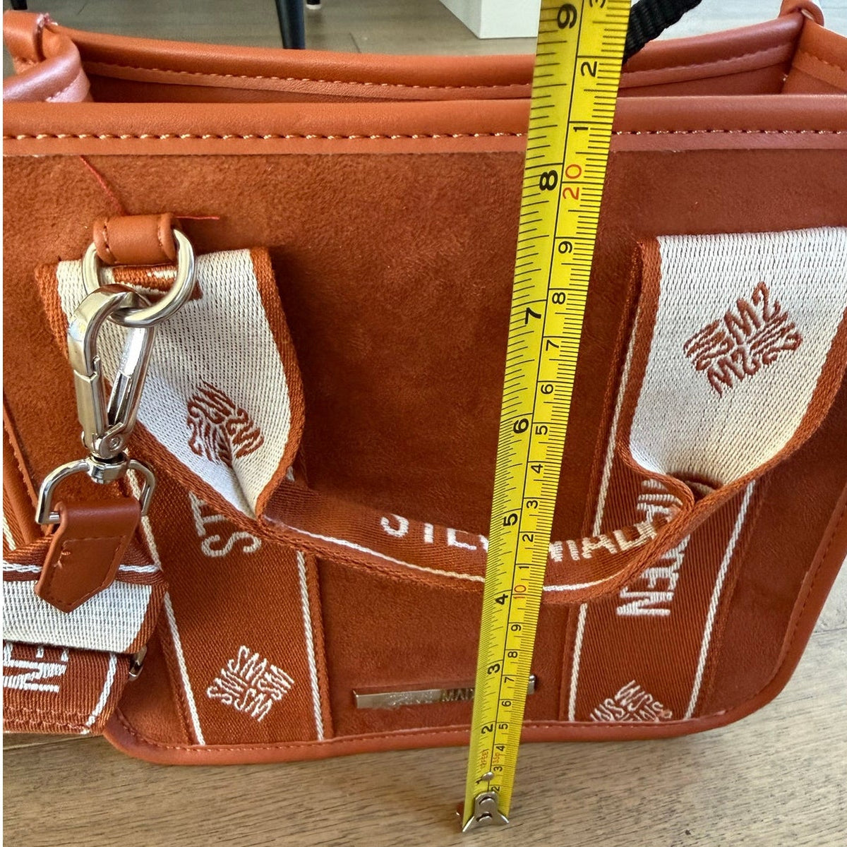 Steve Madden Bmaddi Burnt Orange Suede Tote Bag with Webbing Strap