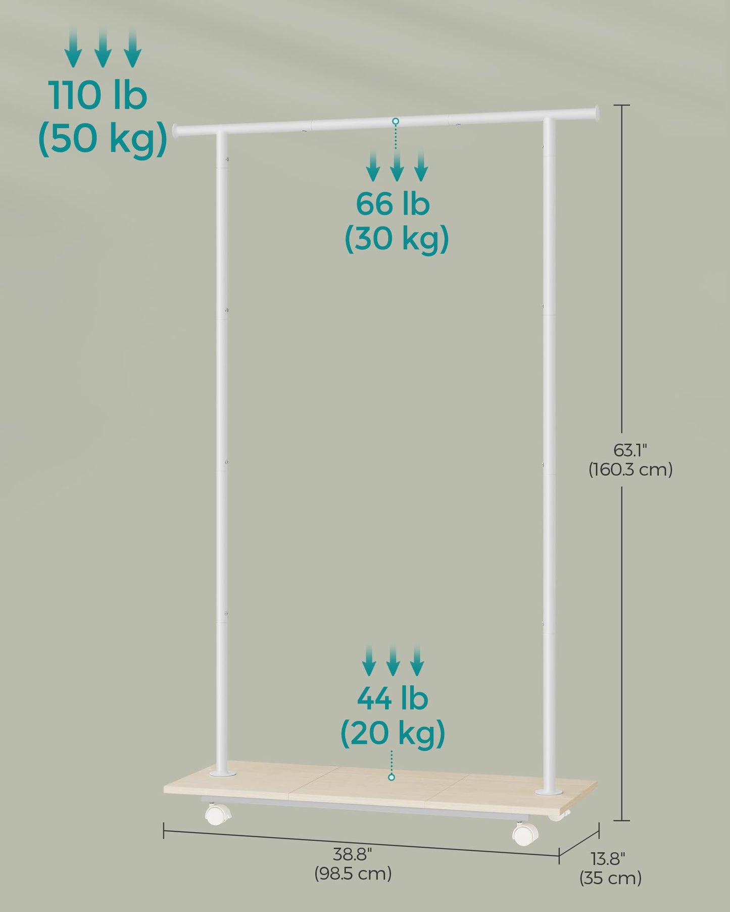 Love this smaller Clothes Rack with Wheels. I use it in 2 of my boutiques and its tall enough for dress, has wheels and locks in place