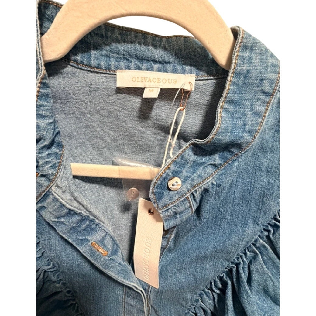 Olivaceous NWT Denim Ruffle V-Neck Long Sleeve Blouse M