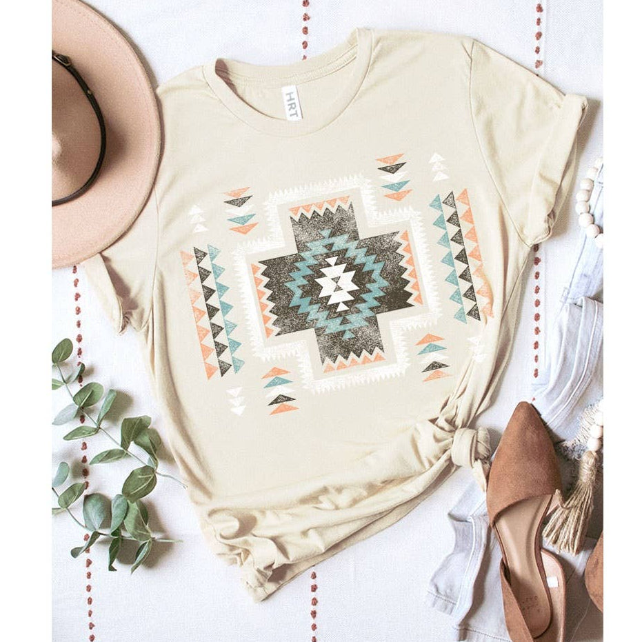 Aztec Graphic T-Shirt Vintage Wash Cotton Tee