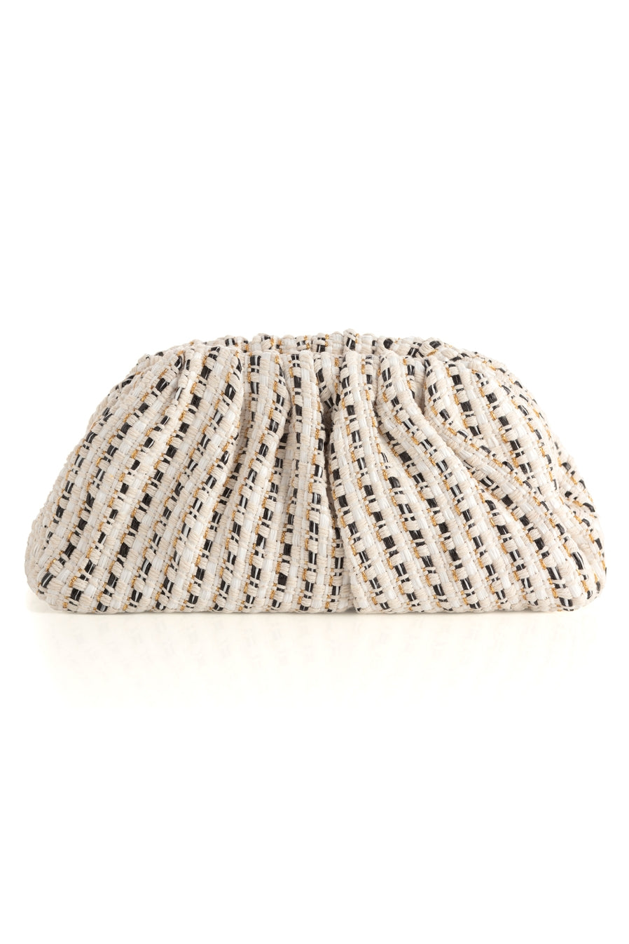 This clutch is constructed with durable polypropylene and soft cotton for a luxurious touch. It features a secure magnetic frame closure and an inner slip pocket for organization and convenience.
Details
• Dimensions: 10.3 x 4 x 5 in (26 x 10.2 x 12.7 cm)
* Color: Ivory with blue and gold highlights 