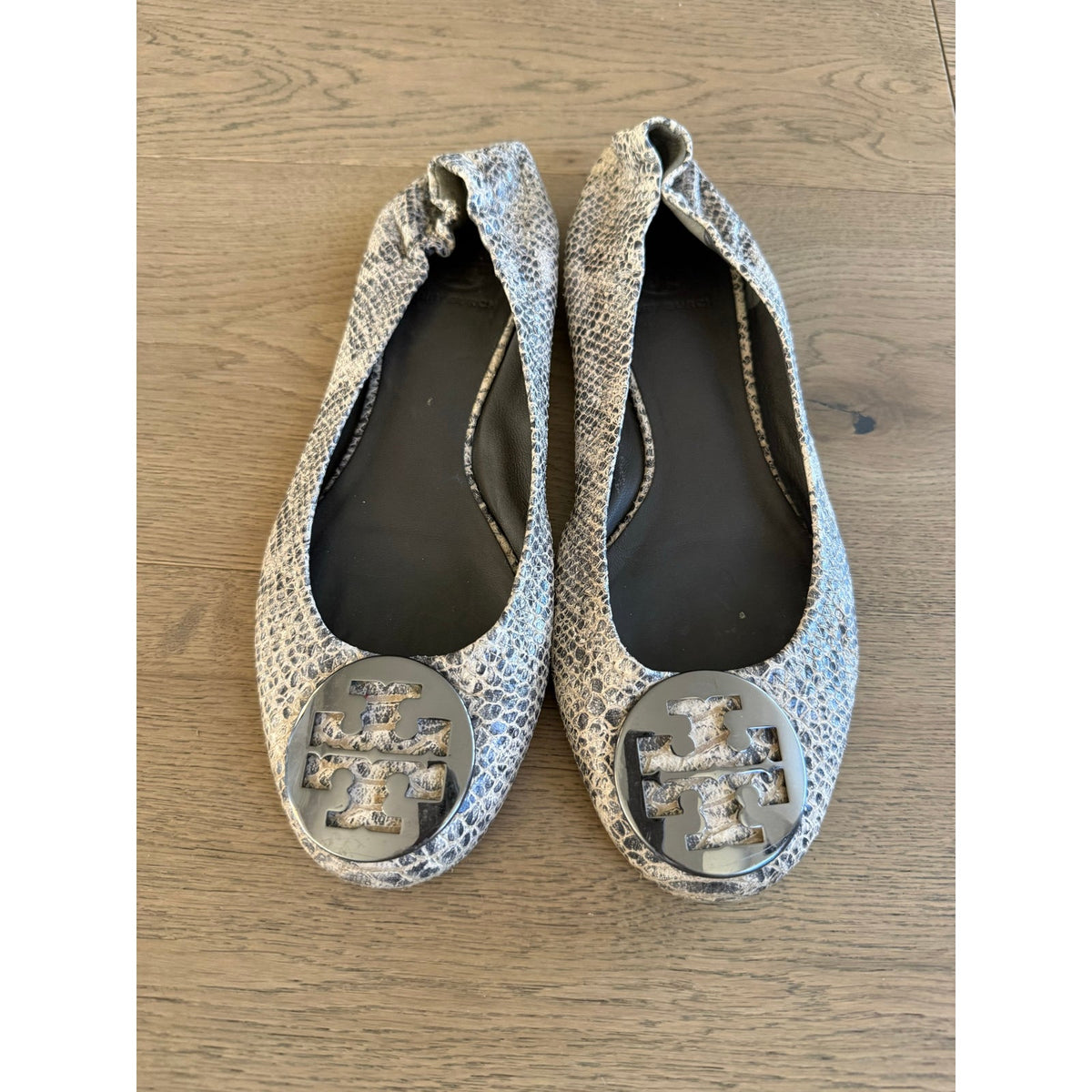Tory Burch Reva Snake-Embossed Leather Ballet Flats - Size 8.5