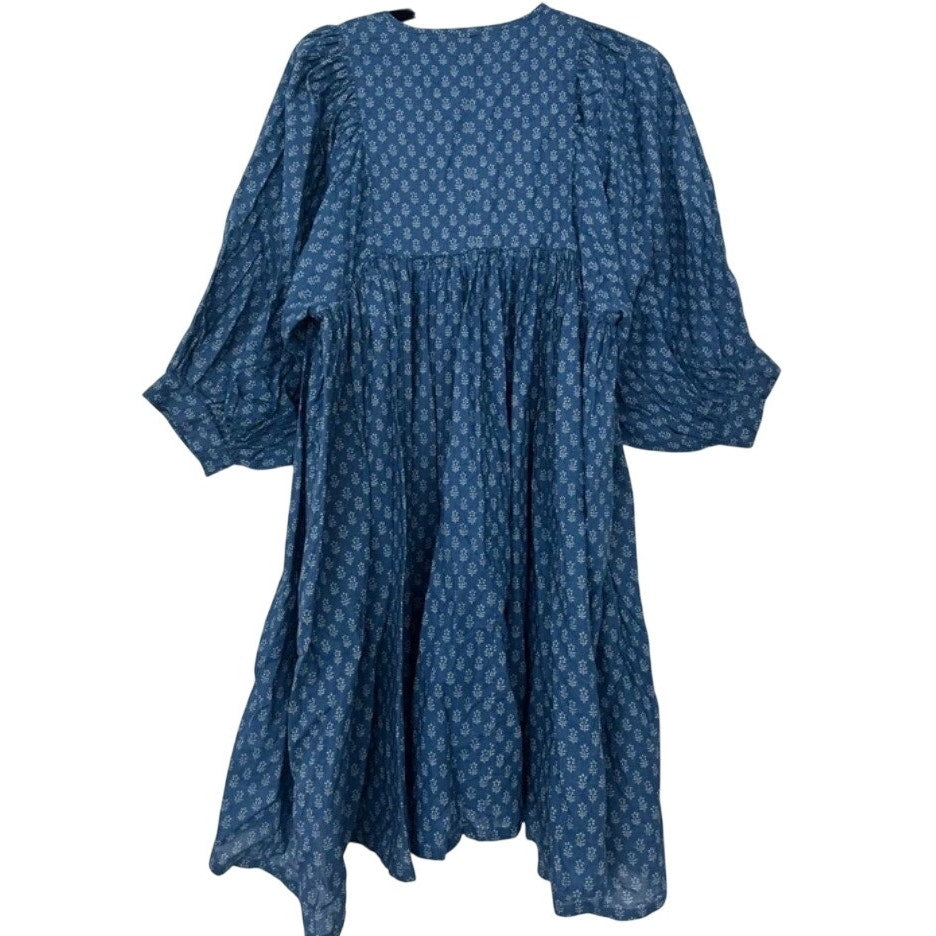 Faherty Lyla organic cotton dress Indigo Blue Floral Mini Dress small