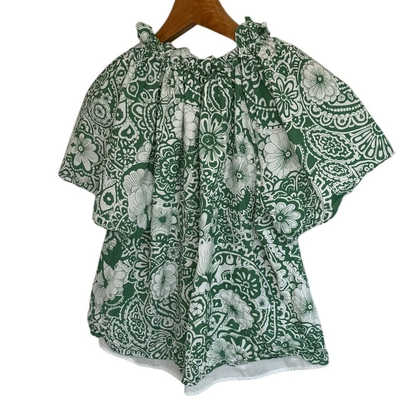 Hyacinth House Green and White Floral Paisley Blouse L