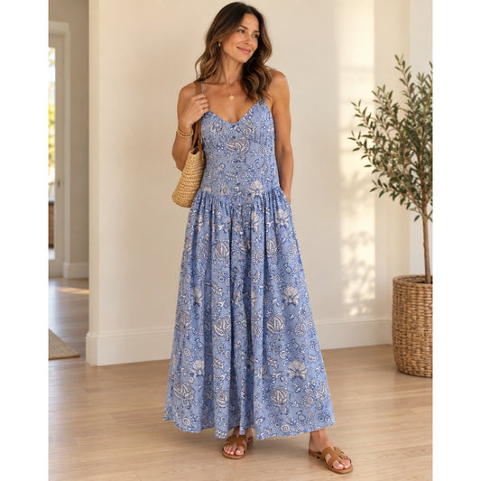 Roller Rabbit x Target Paisley Block Print Maxi Dress Blue M Boho