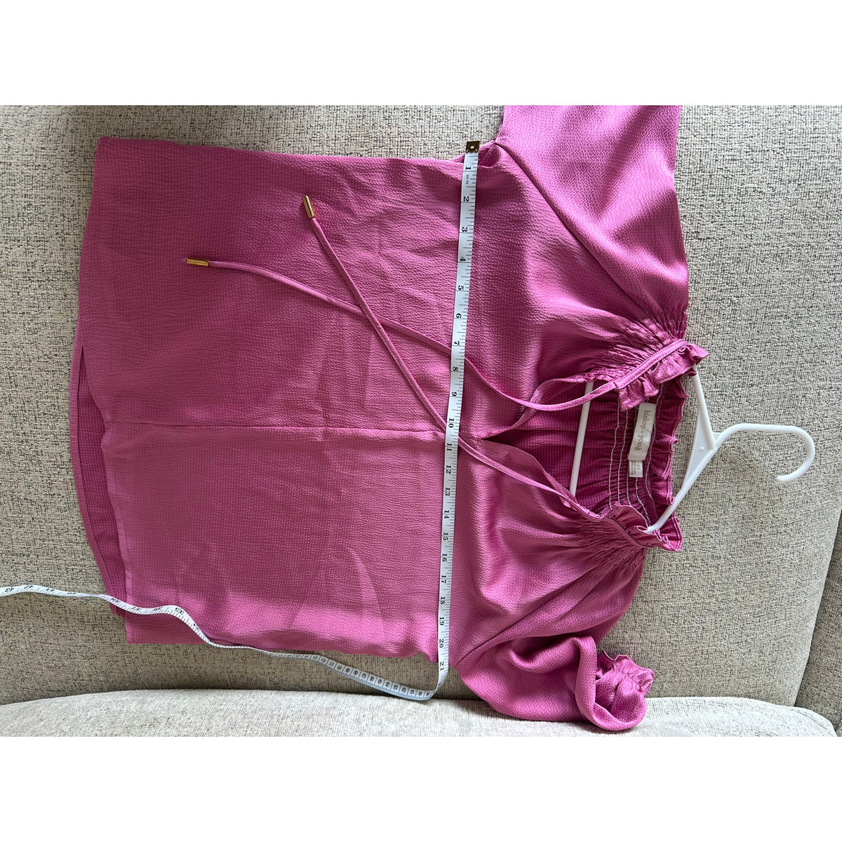 Bishop + Young Pink Satin Blouse Ruffle Neck Size XS