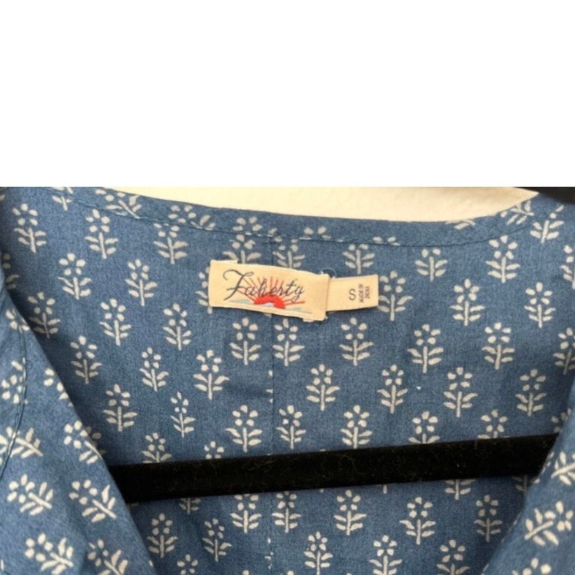 Faherty Lyla organic cotton dress Indigo Blue Floral Mini Dress small