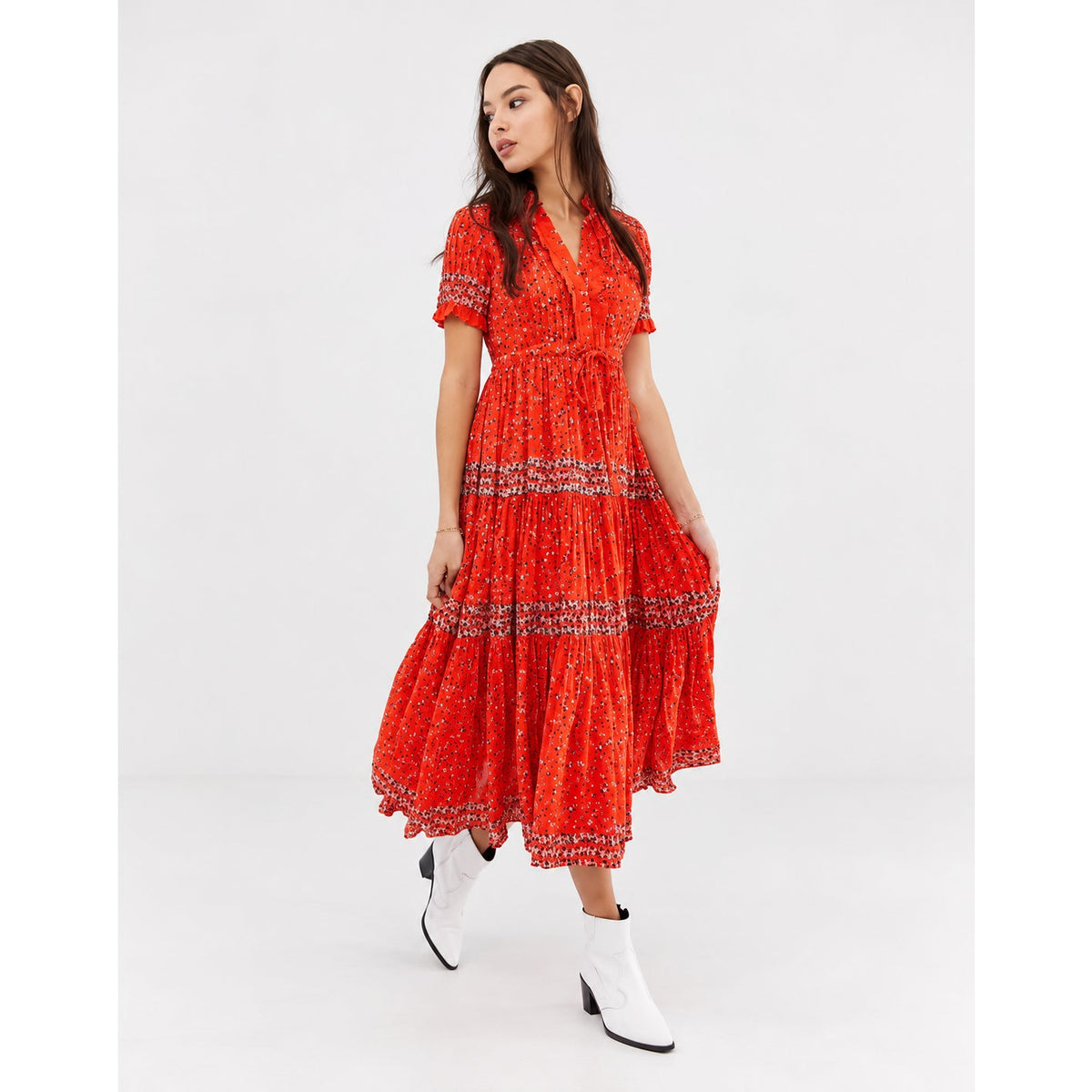 Free People Rare Feelings Red Printed Maxi Dress small