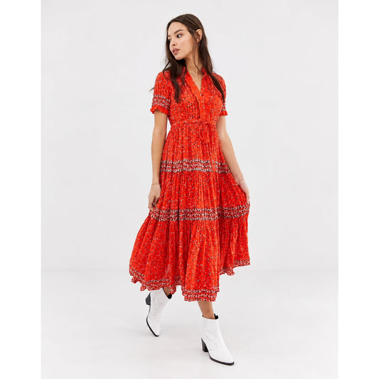 Free People Rare Feelings Red Printed Maxi Dress small