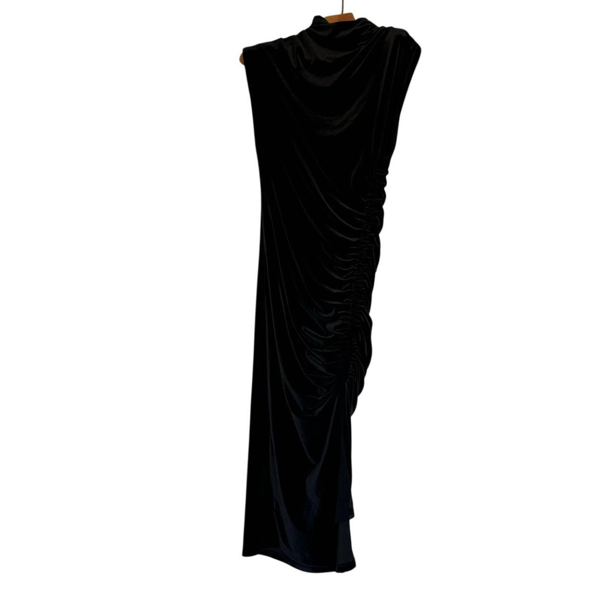 Anthropologie The Maya Ruched Cowl-Neck Stretch Velvet Dress S
