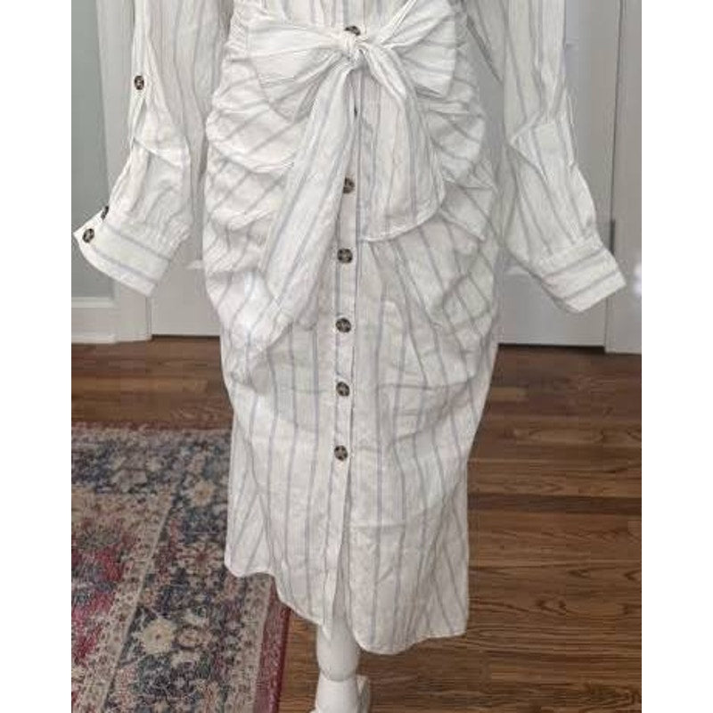 Antonio Melani Striped Linen Button-Down Maxi Dress 12
