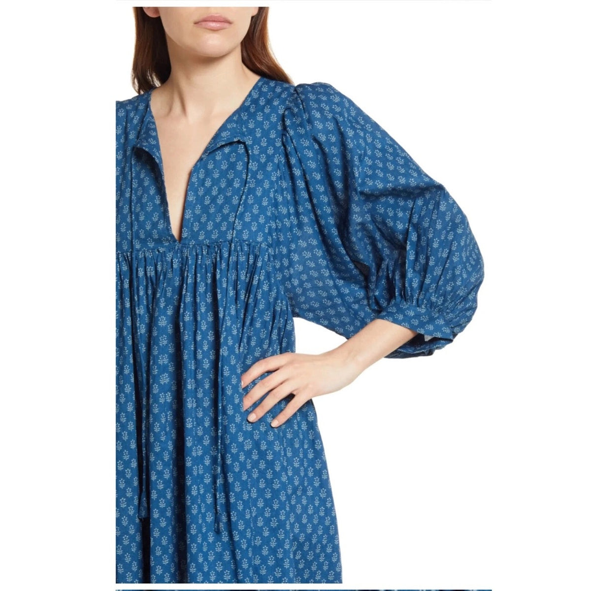Faherty Lyla organic cotton dress Indigo Blue Floral Mini Dress small
