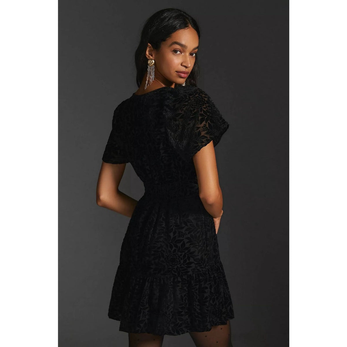 Anthropologie The Somerset Velvet Mini Dress Black Size S