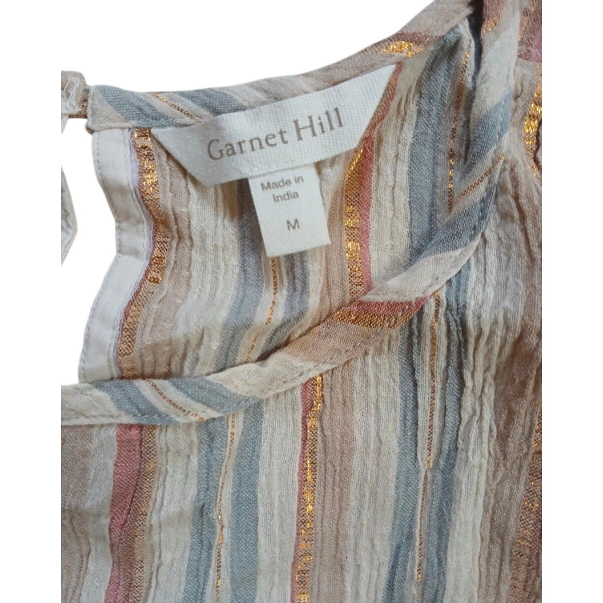 Garnet Hill Pastel Striped Ruffle Sleeve Top with Gold Lurex Detail M