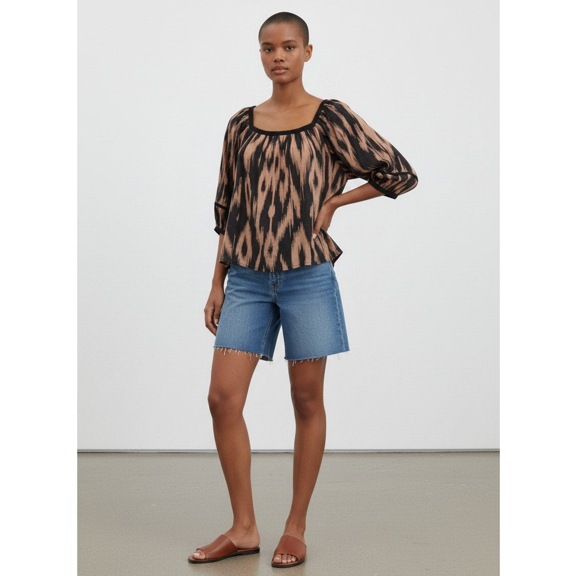 Coco By Together Black Gauze Square Neck Boho Top