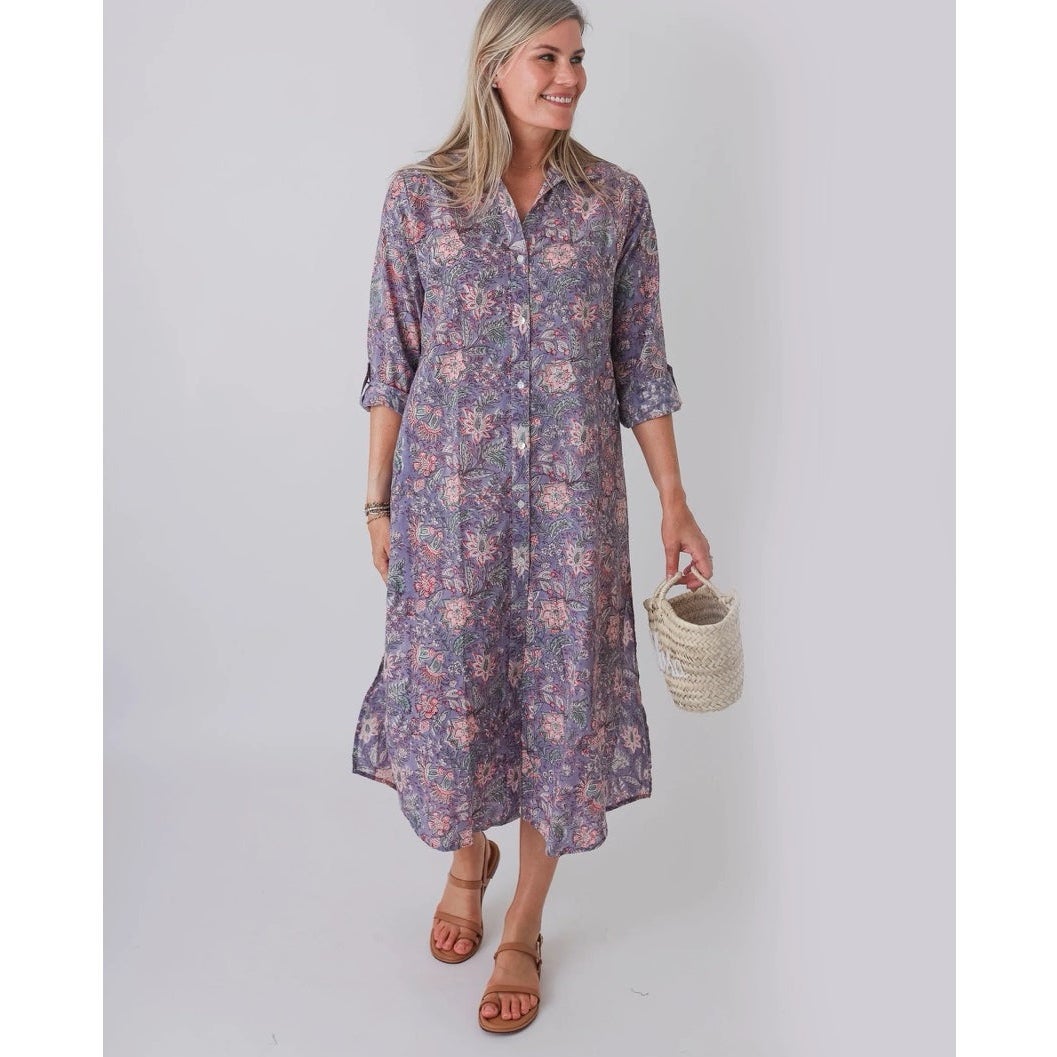 MILLIER Floral Print Button Front Maxi Shirtdress Small