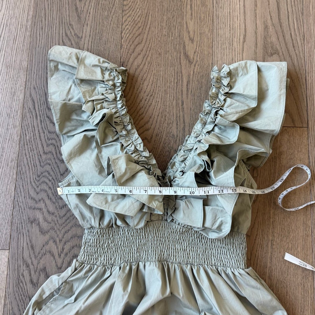 En Saison Sage Green Ruffled Tiered Cotton Maxi Dress M