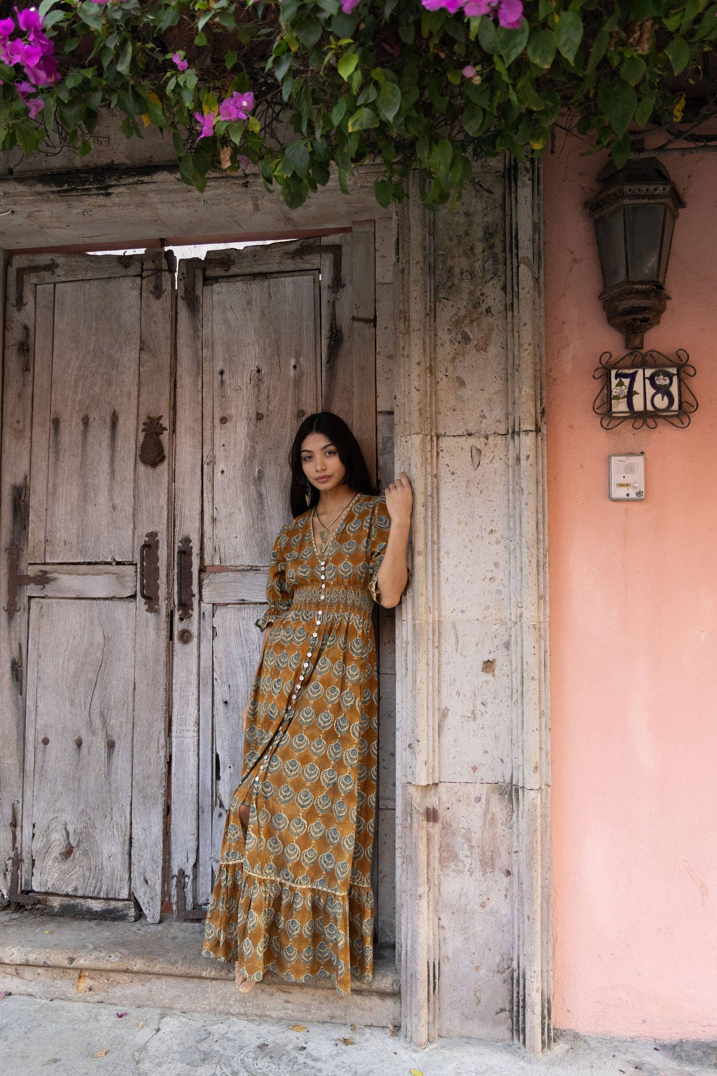 Ochre Block Printed Dress
