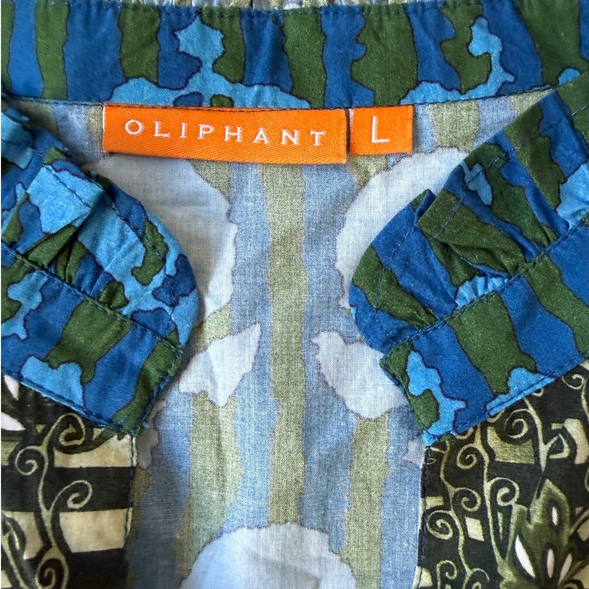 Oliphant Blue & Green Printed Tiered Mini Dress L
