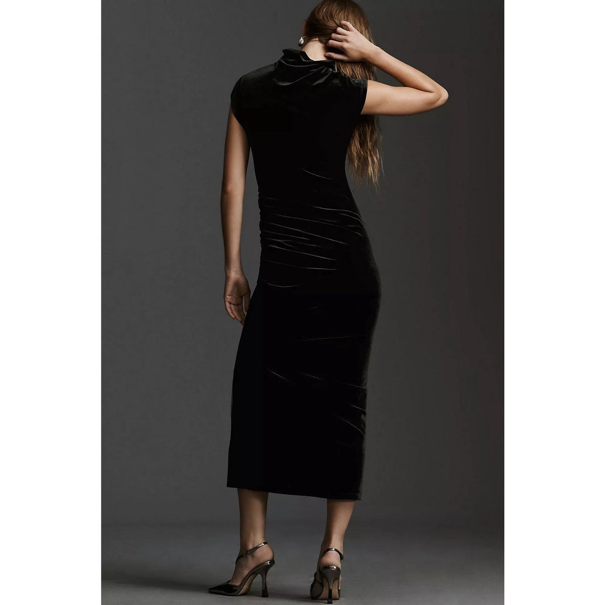 Anthropologie The Maya Ruched Cowl-Neck Stretch Velvet Dress S