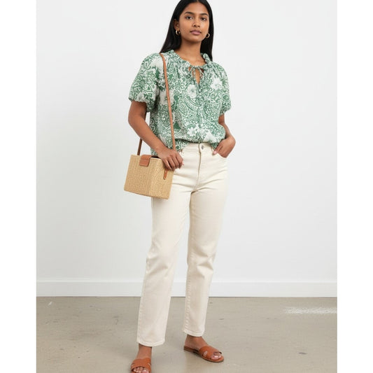 Hyacinth House Green and White Floral Paisley Blouse L