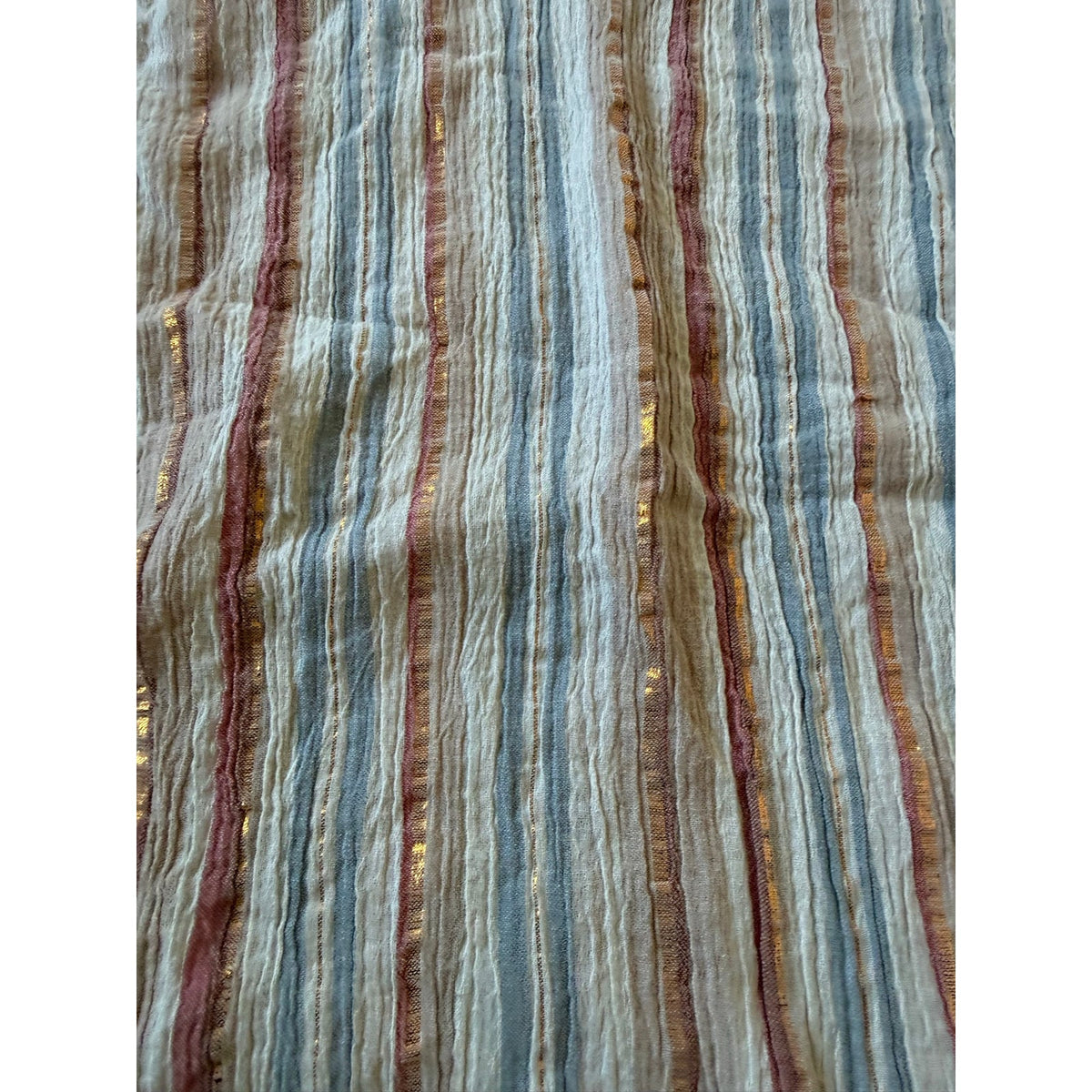 Garnet Hill Pastel Striped Ruffle Sleeve Top with Gold Lurex Detail M