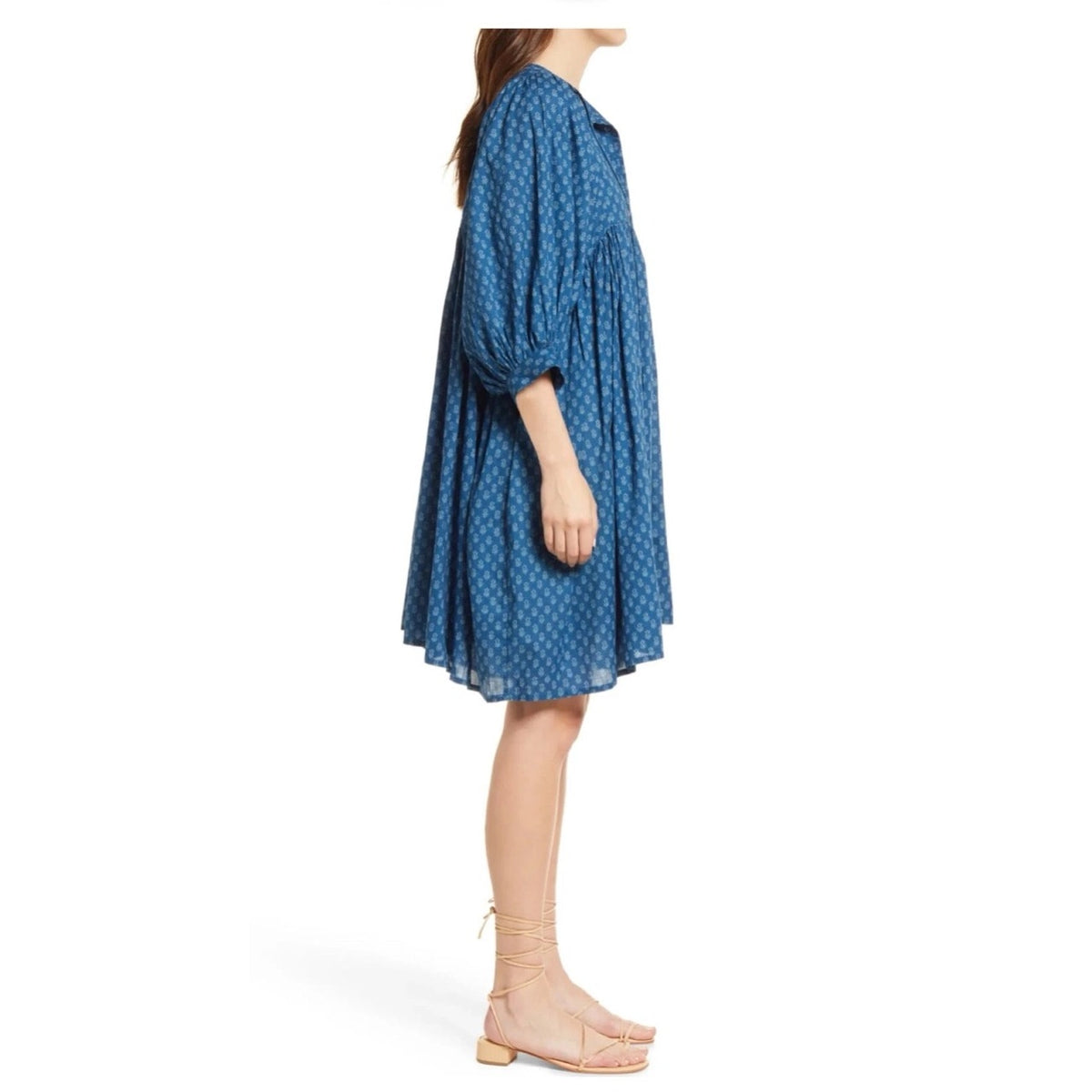 Faherty Lyla organic cotton dress Indigo Blue Floral Mini Dress small
