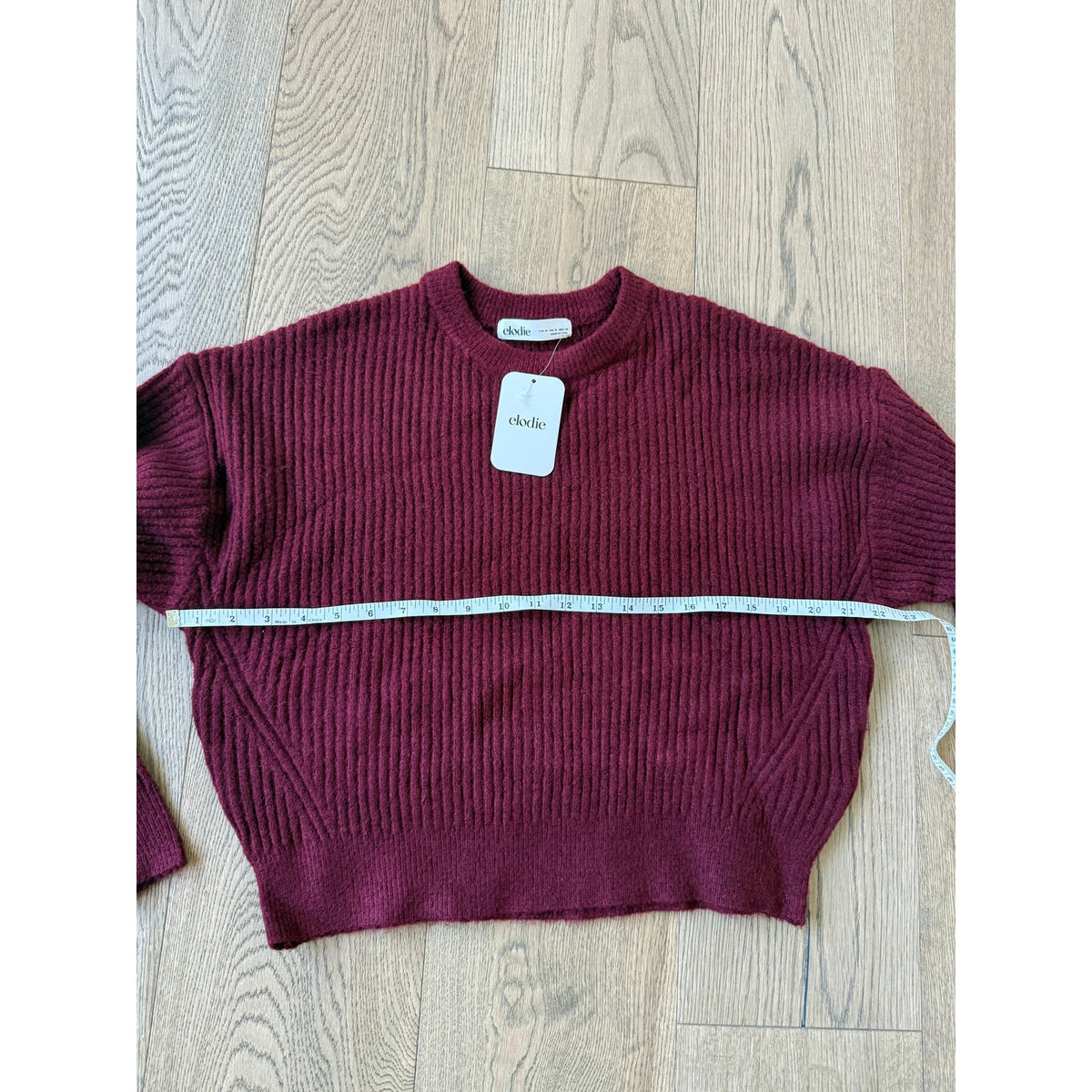 Elodie NWT Women's Ribbed Knit Burgundy Crewneck Crop Sweater M