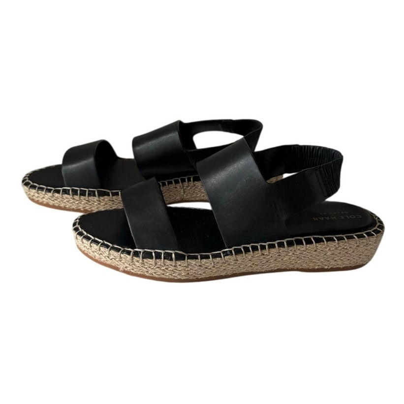 Cole Haan Black Leather Cloudfeel Espadrille Wedge Sandals 7B