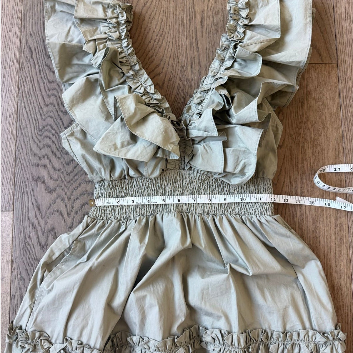 En Saison Sage Green Ruffled Tiered Cotton Maxi Dress M
