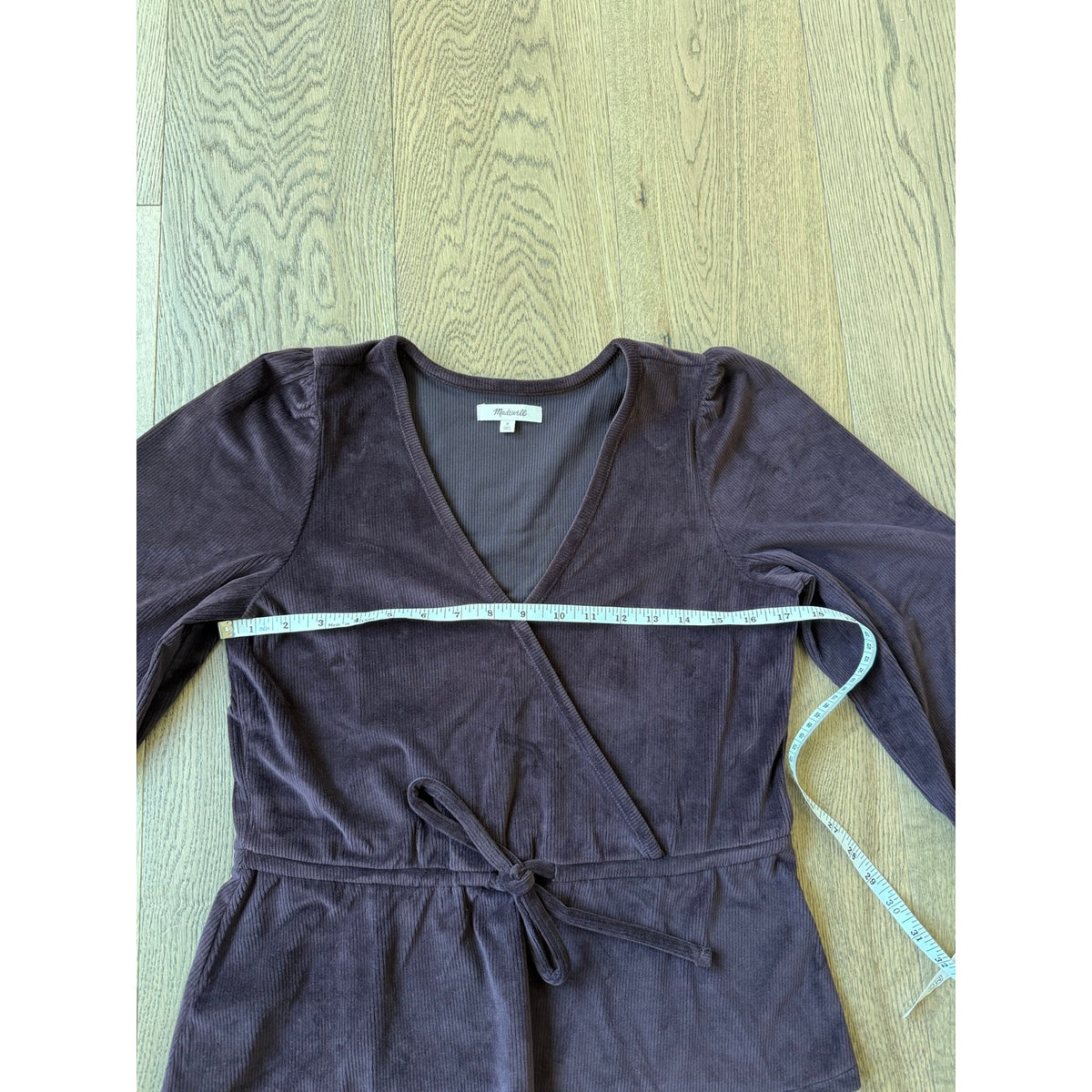Madewell Corduroy Tie-Front Faux-Wrap Top in Dark Plum S
