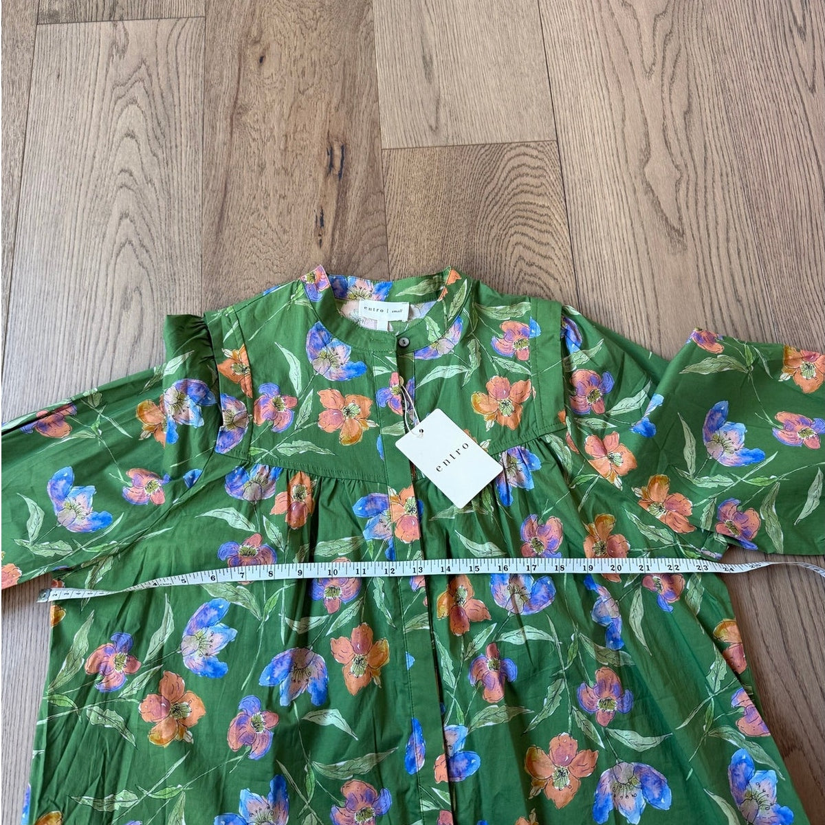Entro Brand Floral Print Long Sleeve Green Maxi Dress S