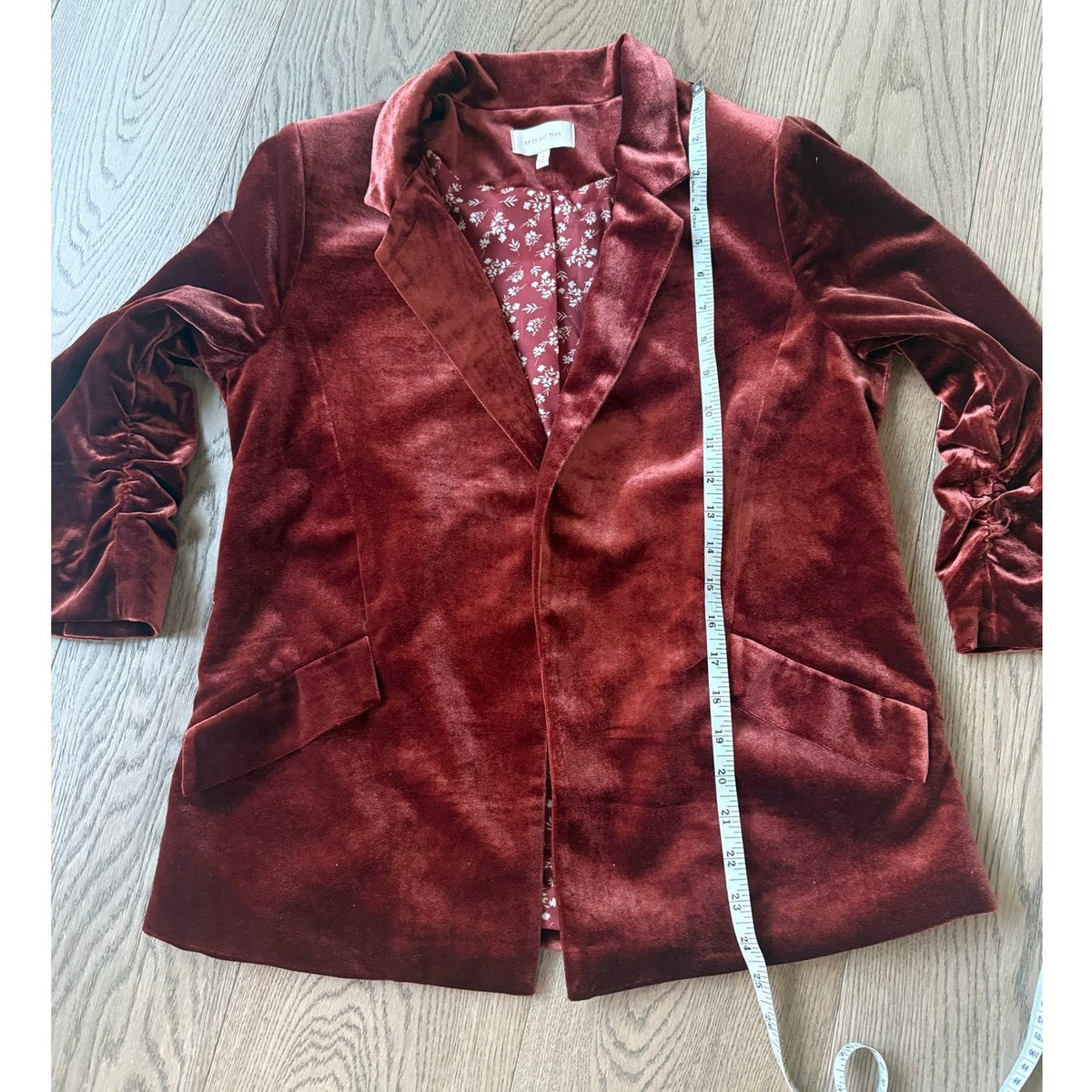Skies Are Blue Rust Red Velvet Blazer 3/4 length sleeve with Floral Lining M