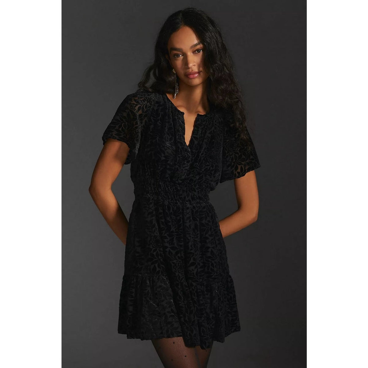 Anthropologie The Somerset Velvet Mini Dress Black Size S