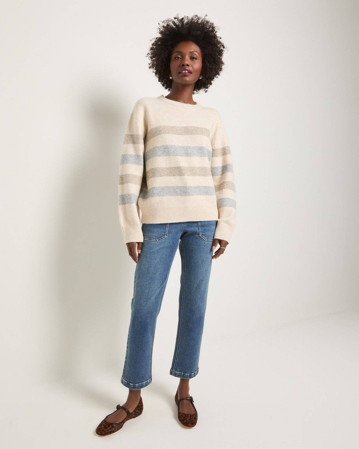 Harbor Haven Striped Sweater: Heather Cream - Mindy's Boutique