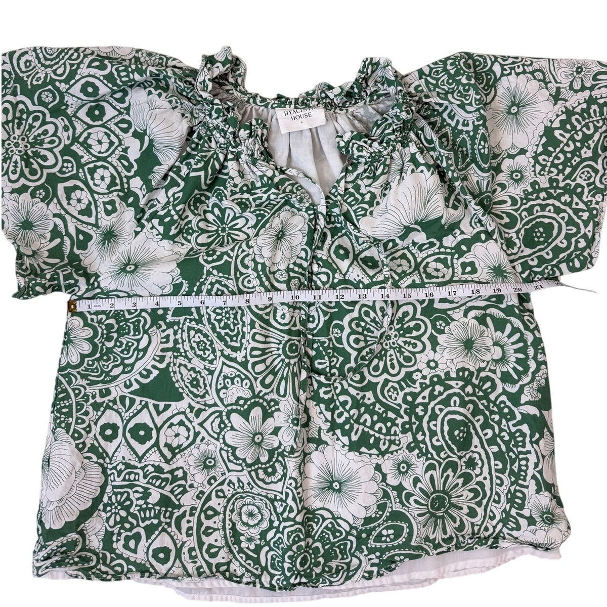 Hyacinth House Green and White Floral Paisley Blouse L