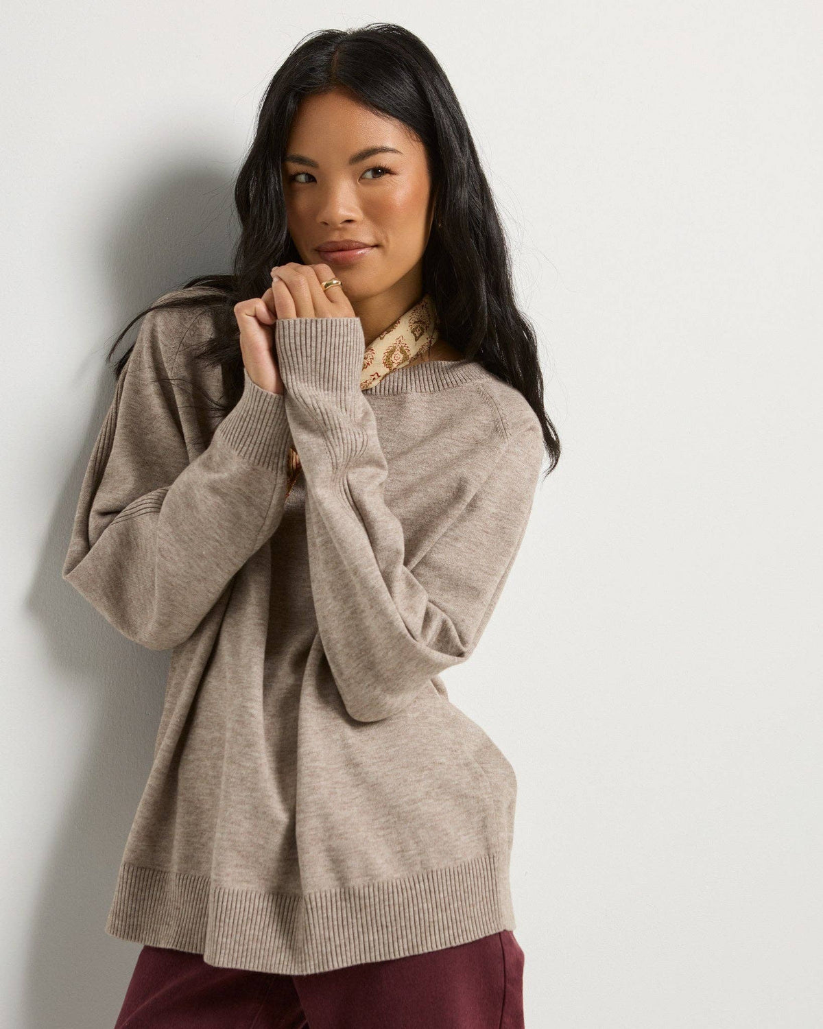 Harmony Tunic Sweater: Heather Sandbar - Mindy's Boutique