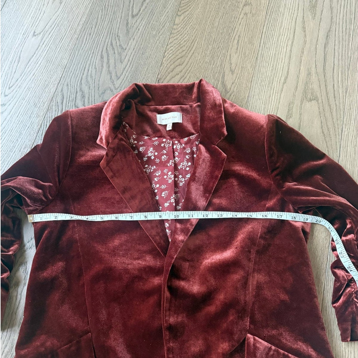 Skies Are Blue Rust Red Velvet Blazer 3/4 length sleeve with Floral Lining M