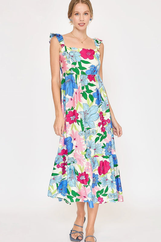 Dani Floral Ruffle Strap Smocked Midi Sundress by Umgee