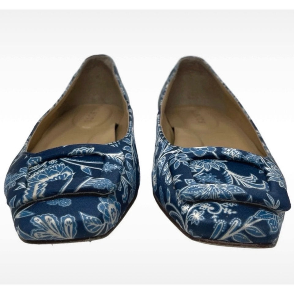 Talbots Blue Floral Fabric Ballet Flats with Buckle Detail 7M