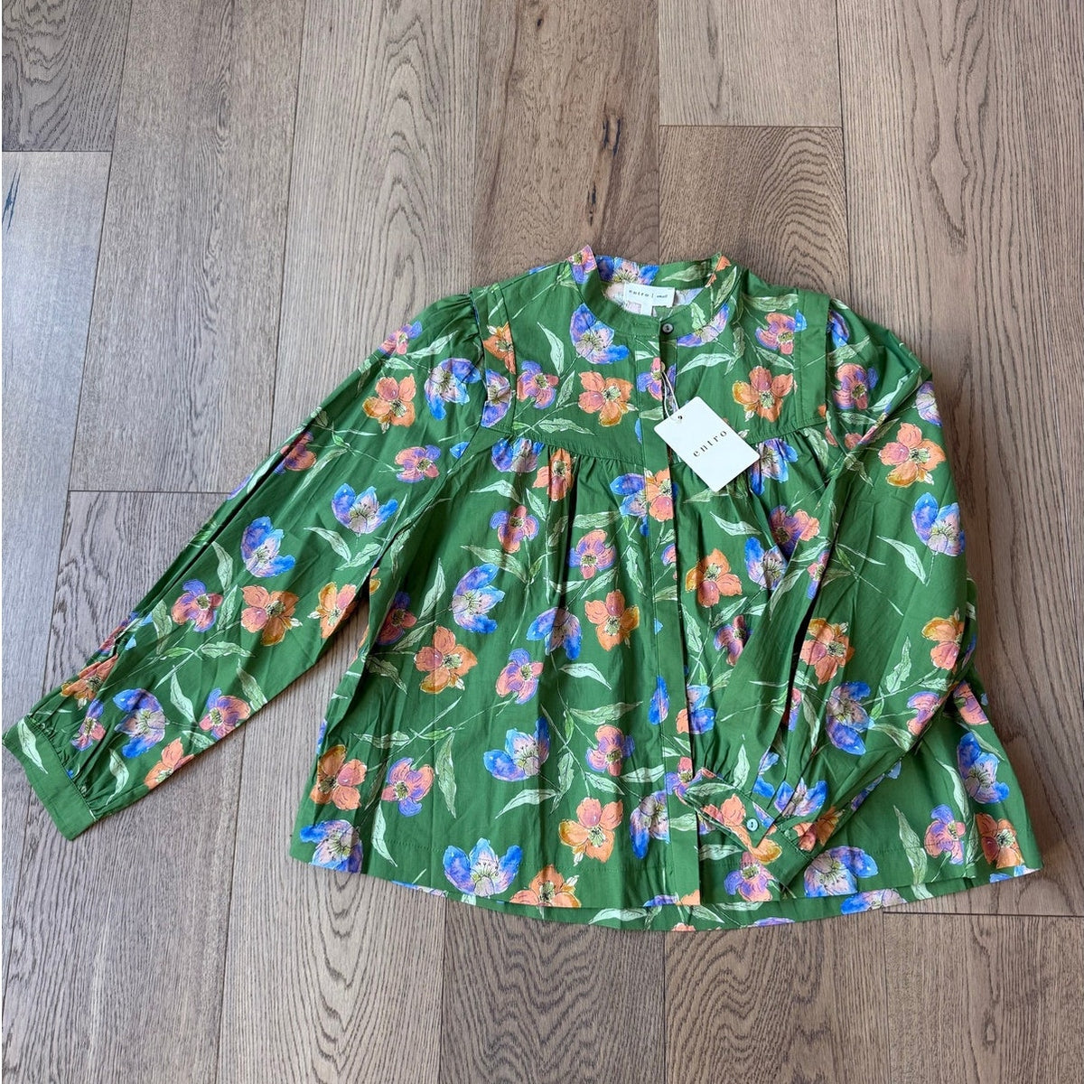 Entro Brand Floral Print Long Sleeve Green Maxi Dress S