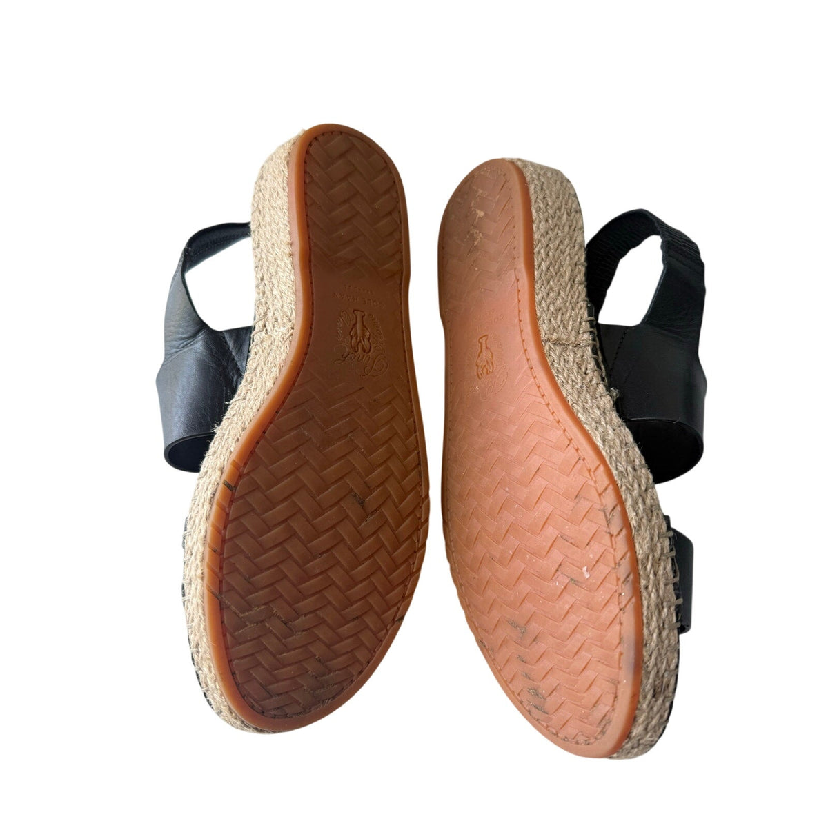Cole Haan Black Leather Cloudfeel Espadrille Wedge Sandals 7B