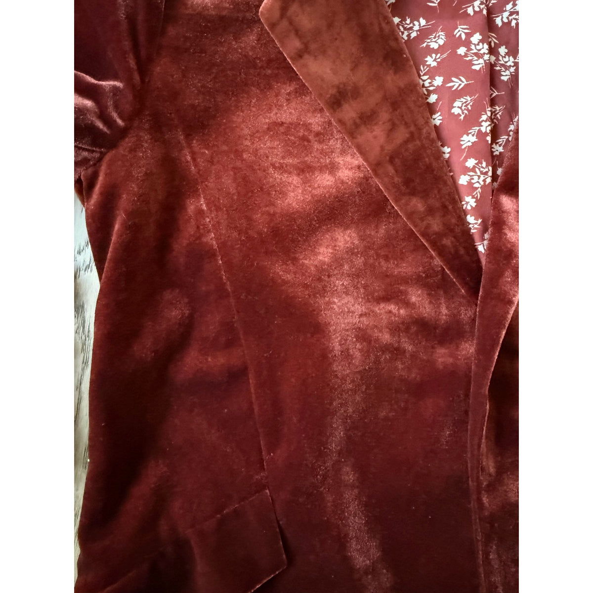 Skies Are Blue Rust Red Velvet Blazer 3/4 length sleeve with Floral Lining M