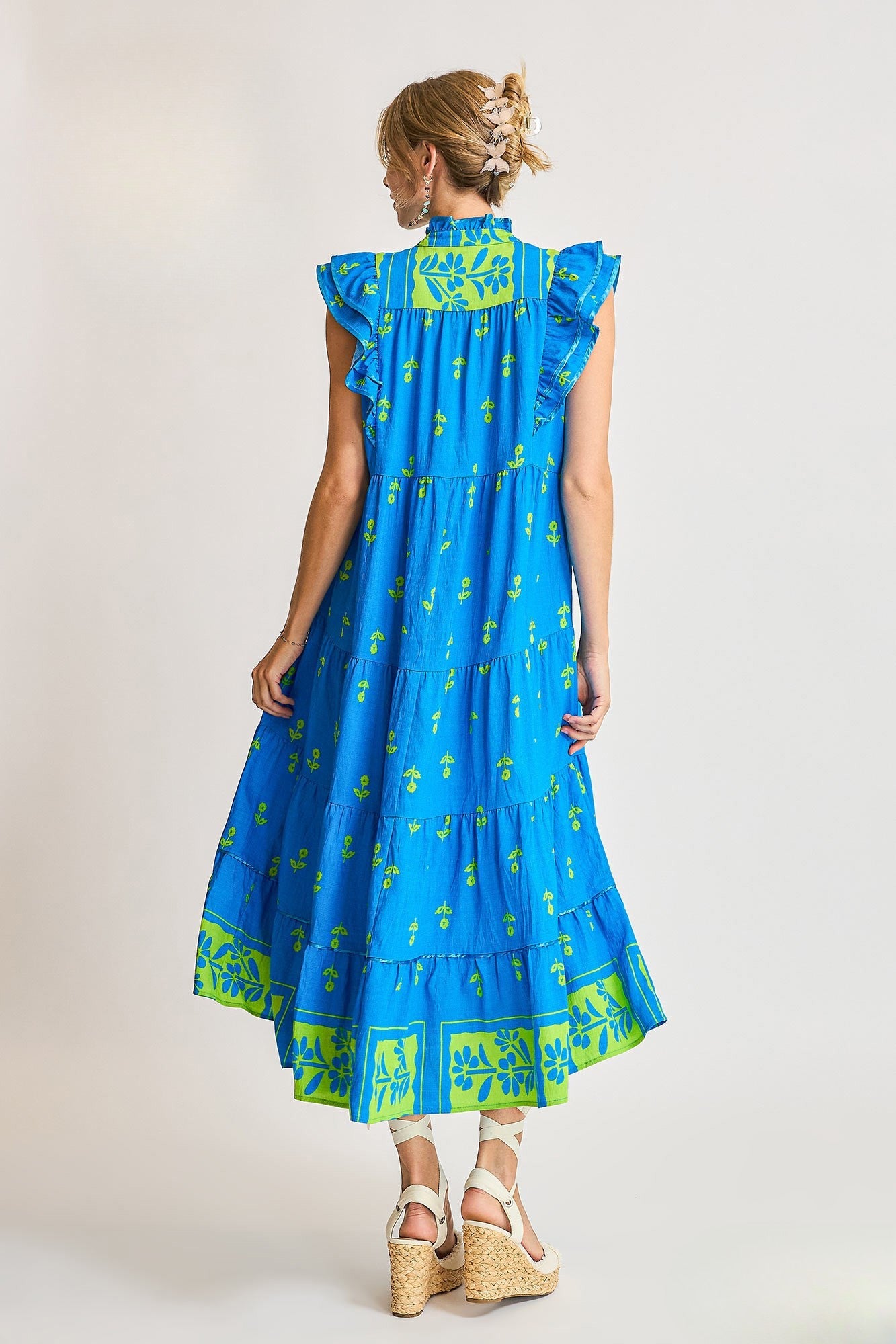 Tessie Blue Floral Tiered Midi Dress Dress - Mindy's Boutique