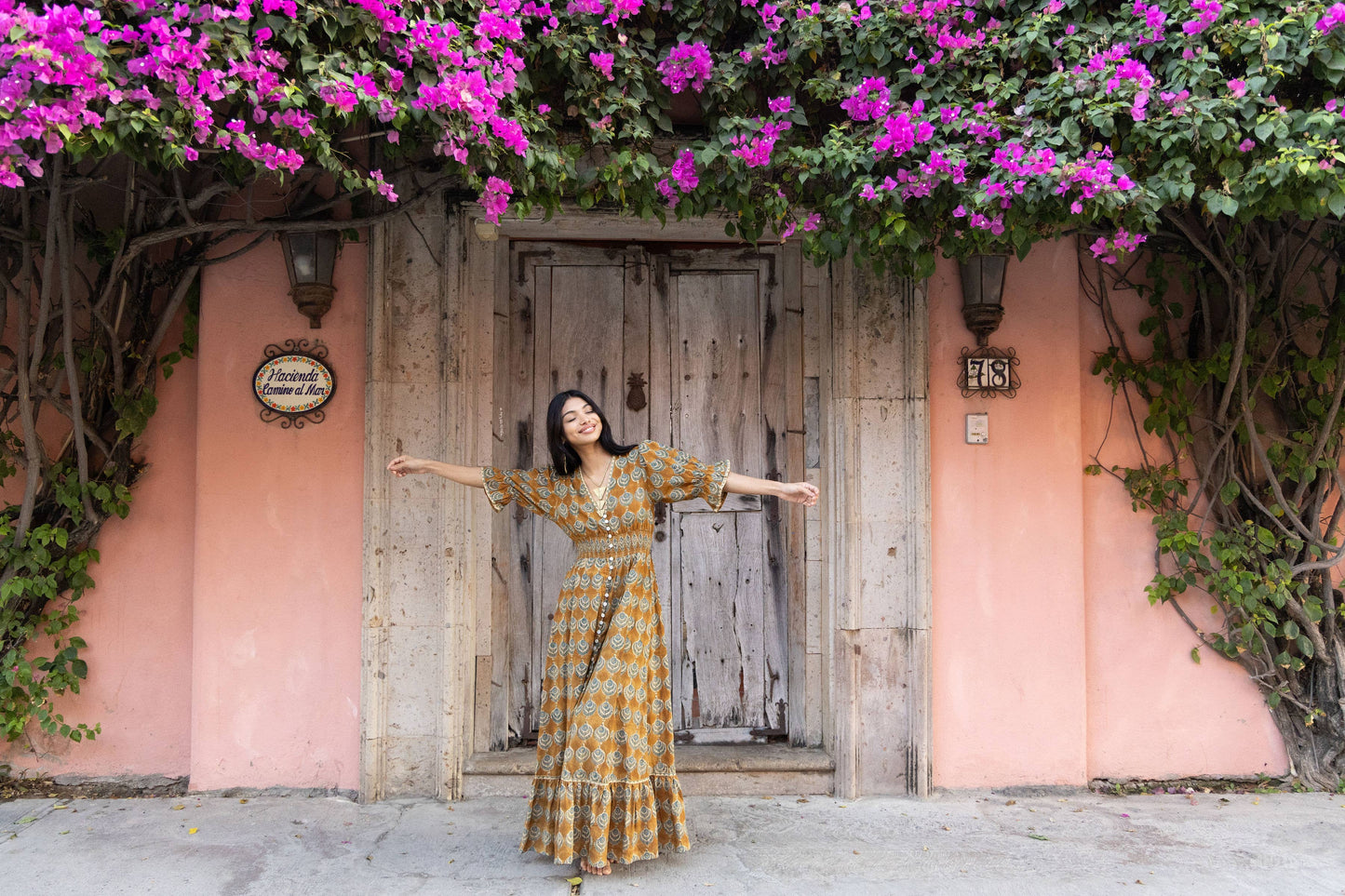 Ochre Block Printed Dress