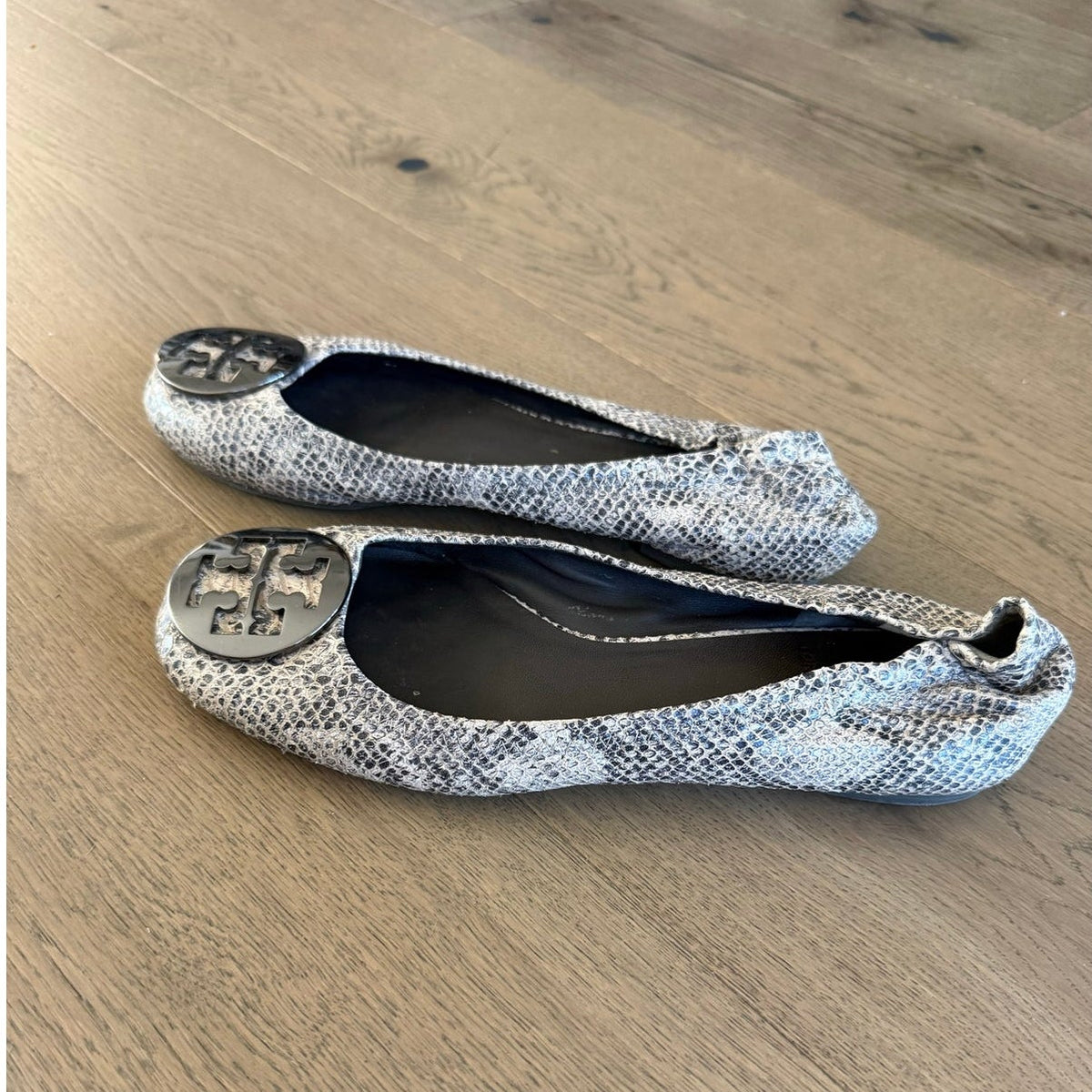 Tory Burch Reva Snake-Embossed Leather Ballet Flats - Size 8.5