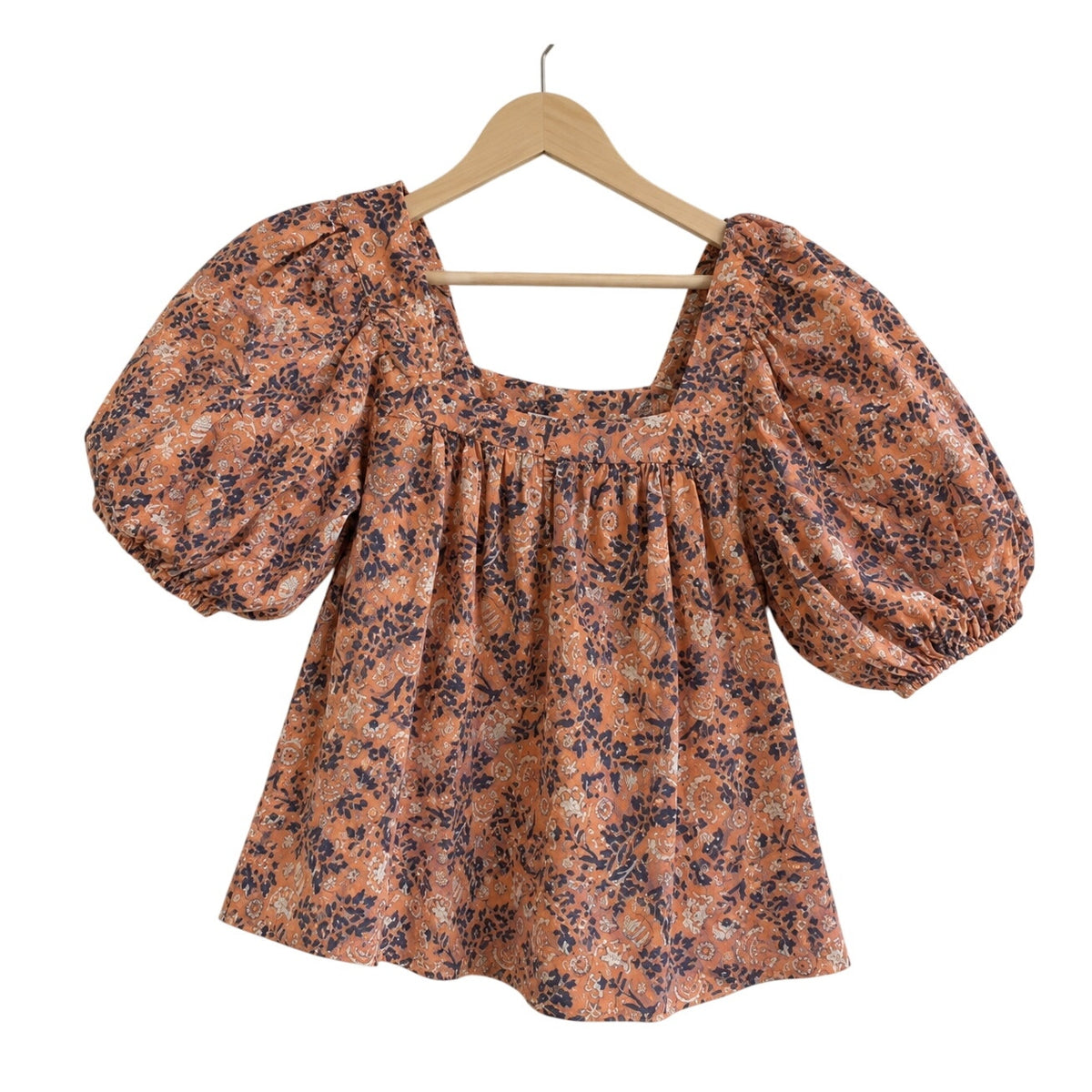 Cleobella Floral Puff Sleeve Top Orange Multi M