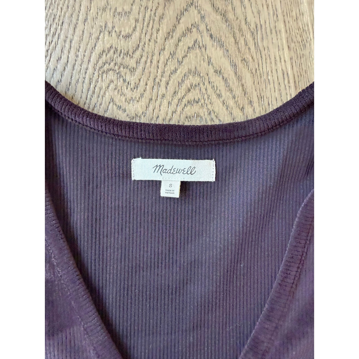 Madewell Corduroy Tie-Front Faux-Wrap Top in Dark Plum S
