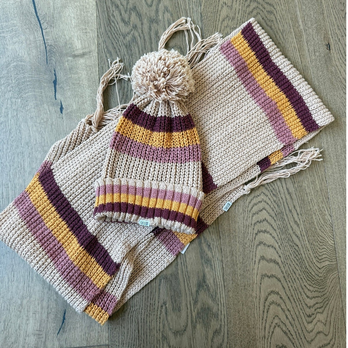 Sisstrevolution Boho Knit Beanie and Scarf Set in Earth Tones