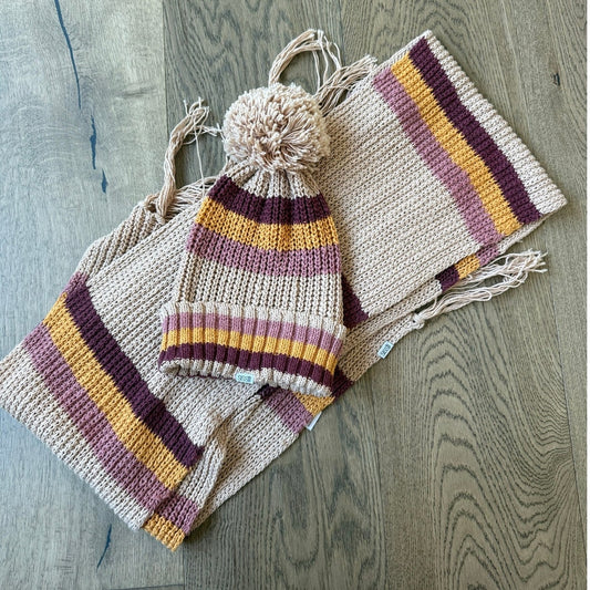 Sisstrevolution Boho Knit Beanie and Scarf Set in Earth Tones